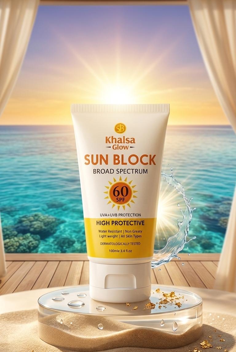 Khalsa Glow Sun Block SPF 60+ – Daily Protection for Healthy & Glowing Skin